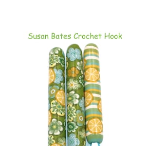 Crochet Hook, Polymer Clay Covered Susan Bates Crochet Hook, Flowers, Lemons, Stripes