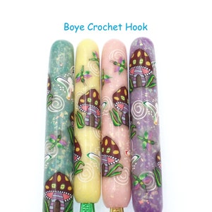 Crochet Hook, Fairy, Magical, Dragonfly, Mushroom, Polymer Clay Covered Boye Crochet Hook,