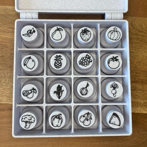 16 Fruit and Vegetable Stamps for Clay, Pottery Stamps, Polymer Clay stamps, Pineapple, Cherry, Strawberry
