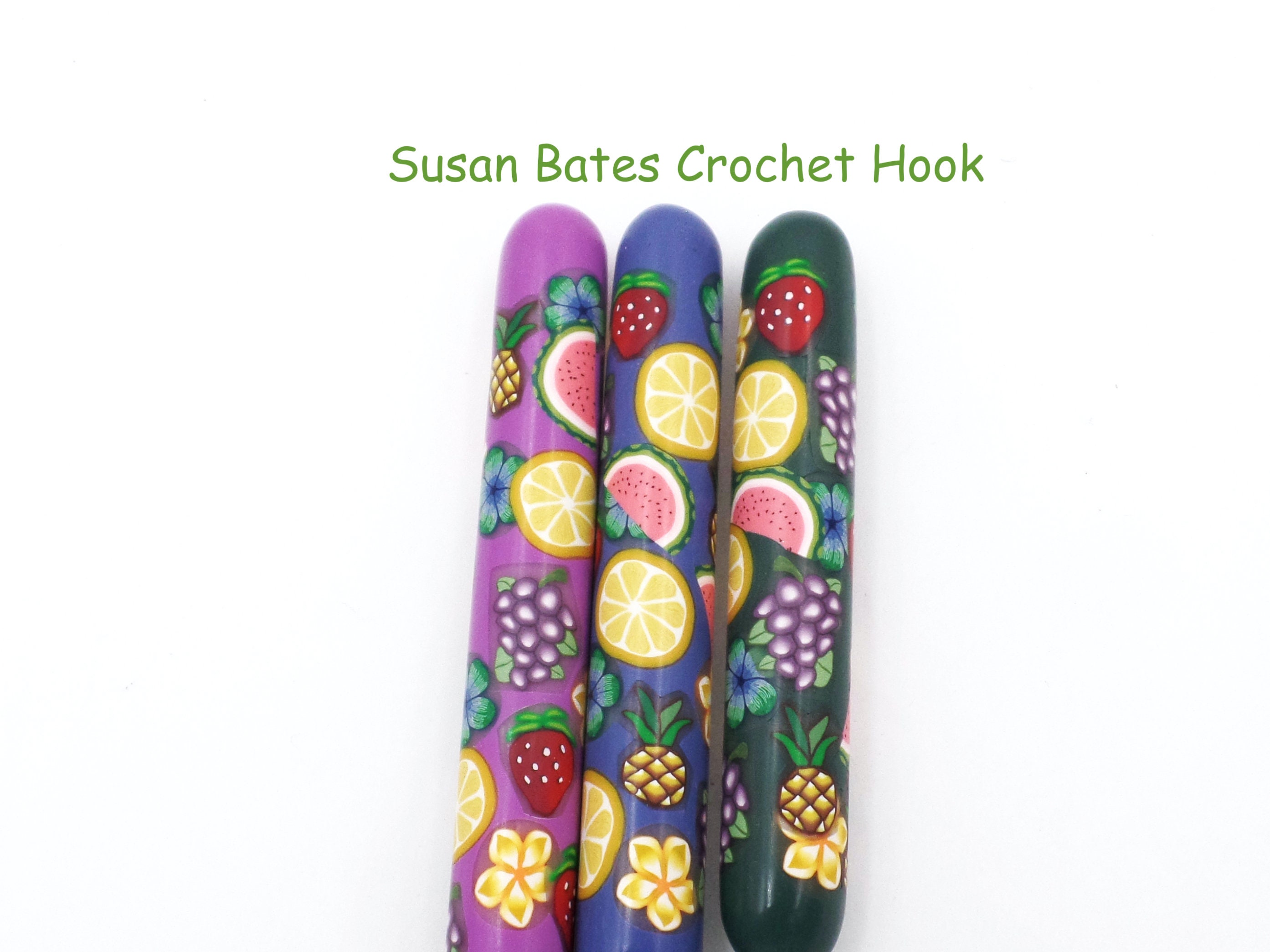 Polymer Clay Covered Susan Bates Crochet Hook, Fruit, Pineapple,  Watermelon, Flowers, Ergonomic Crochet Hook 