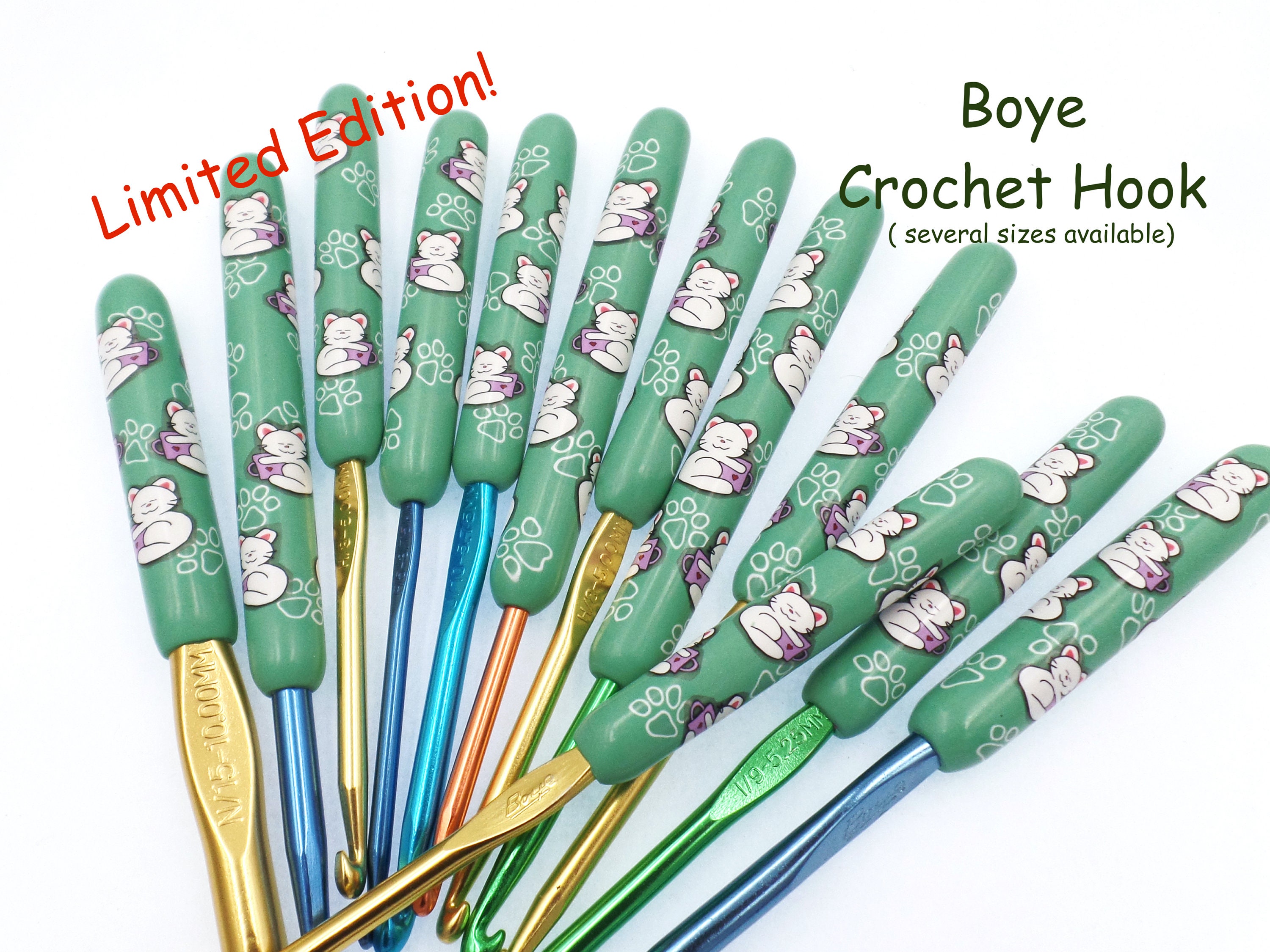 Crochet Hook, Polymer Clay Covered Boye Crochet Hook, Cats and Paw Prints,  Limited Edition 