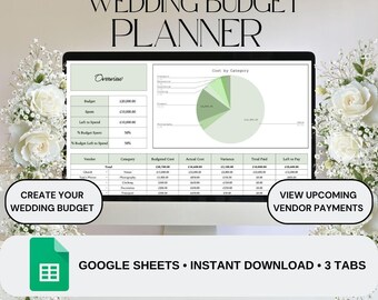 Planificador de presupuesto para bodas ecológicas / Registro de gastos de boda / Plantilla para planificar bodas / Hoja de cálculo de Google Sheets
