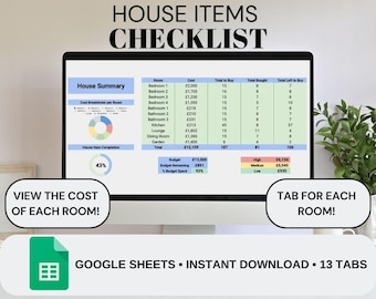 Lista de verificación de artículos para el hogar / Lista de verificación para una casa nueva / Planificador de vivienda / Lista de verificación para la primera vivienda / Planificador de mudanza / Lista de verificación para la mudanza / Comprador por primera vez