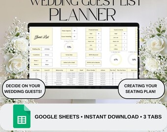 Planificador de lista de invitados y plano de asientos para bodas (color amarillo) / Planificador de bodas / Lista de invitados / Seguimiento de invitaciones y confirmaciones de asistencia / Hojas de cálculo de Google