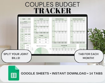 Planificador de presupuesto mensual para parejas ecologistas / Planificador de nóminas / Hoja de cálculo de presupuesto para parejas / Planificador de presupuesto para gastos conjuntos / Planificador de ahorros conjuntos