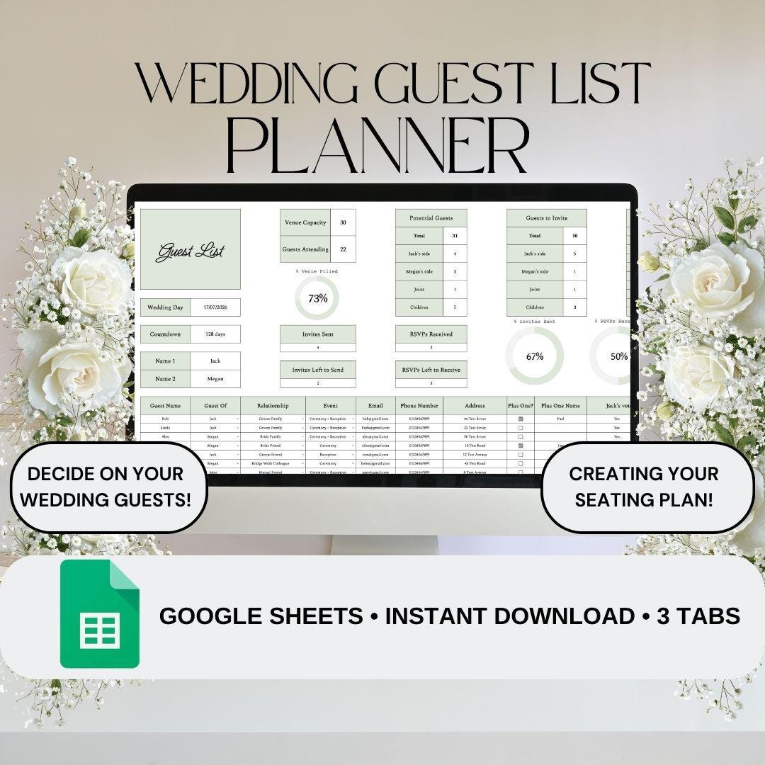 Green Wedding Guest List Planner Seating Plan | Wedding Planner ...