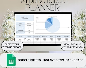 Planificador de presupuesto de boda azul / Rastreador de gastos de boda / Plantilla de planificación de bodas / Hoja de cálculo de Google Sheets