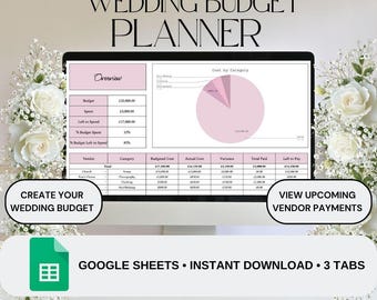 Planificador de presupuesto para bodas en color rosa / Registro de gastos de boda / Plantilla para planificar bodas / Hoja de cálculo de Google Sheets