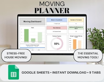 Moving Planner | House Moving Organiser | First House Checklist | House Moving Google Sheets Template | Relocation Planner | Moving Tracker