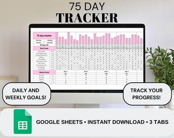 Rastreador de 75 días rosa / Desafío de 75 días / Desafío de 75 días / Rastreador digital / Hoja de cálculo de Google / Rastreador de objetivos / Desafío de objetivos