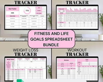 Paquete de hojas de cálculo Pink Fitness and Life Goals / Seguimiento de objetivos / Seguimiento de entrenamiento / Seguimiento de peso (Hojas de cálculo de Google, descarga digital)