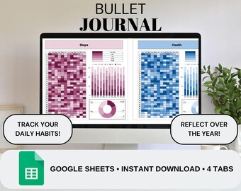 Bullet Journal | Pixelspårare | Humörspårare | Färgpixeljournal | Livsuppföljare | Produktivitetsspårare | BUJO-kalkylblad