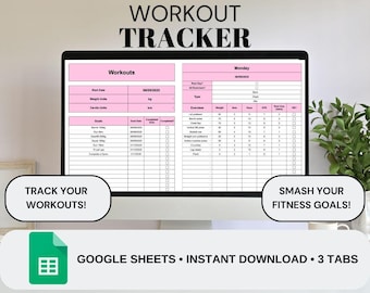 Różowy tracker treningowy | Monitor aktywności fizycznej | Planer ćwiczeń | Monitor celów fitness | Arkusz kalkulacyjny treningowy | Planer fitness | Monitor ćwiczeń