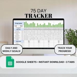 75 Tage Tracker | 75-Tage-Challenge | 75 Herausforderung | Digitaler Tracker |  Google Sheets Tabelle | Tor-Tracker