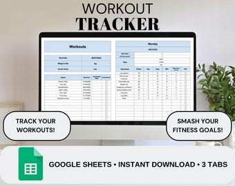 Tracker di allenamento blu / Tracker di fitness / Pianificatore di palestra / Tracker degli obiettivi di fitness / Foglio di calcolo per l'allenamento / Pianificatore di fitness / Tracker di esercizi