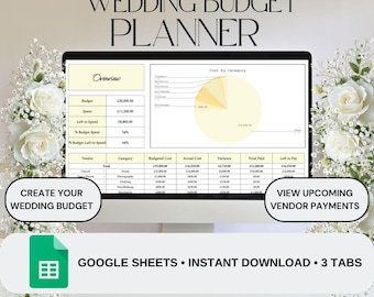 Planificador de presupuesto de boda amarillo / Rastreador de gastos de boda / Plantilla de planificación de bodas / Hoja de cálculo de Google Sheets