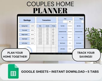 Planificador de hogar para parejas / Rastreador de ahorros conjunto / Hoja de cálculo para la primera vivienda de parejas / Planificador de hogar conjunto / Hoja de cálculo de Google Sheets