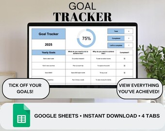 Rastreador de objetivos azul / Objetivos diarios / Objetivos semanales / Objetivos mensuales / Objetivos anuales / Objetivos de propósitos de Año Nuevo / Hoja de cálculo de objetivos
