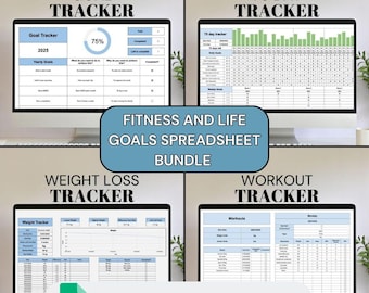Paquete de hojas de cálculo Blue Fitness and Life Goals / Seguimiento de objetivos / Seguimiento de entrenamiento / Seguimiento de peso (Hojas de cálculo de Google, descarga digital)