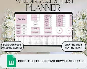 Planificador de lista de invitados y plano de asientos para bodas en color rosa / Planificador de bodas / Lista de invitados / Seguimiento de invitaciones y confirmaciones de asistencia / Plantilla de Google Sheets
