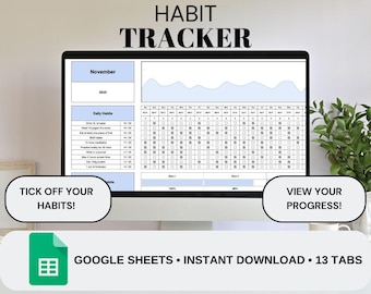 Habit Tracker | Goal Tracker | Daily Habits | Weekly Habits | Monthly Habits | Routine Tracker | Habit Tracking Template | Google Sheets