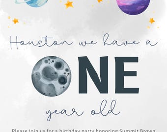 Invitación de cumpleaños espacial para un año - Editable - Descarga digital - Invitación para fiesta espacial - Plantilla imprimible