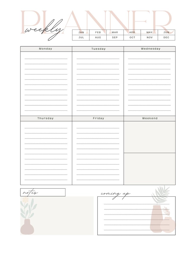Weekly Plan Text Weekly Planner PDF – Digital & Printable Download – Minimalist Design ...