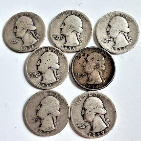7 Old U.S. Silver Quarter coins from the 1930's Etsy