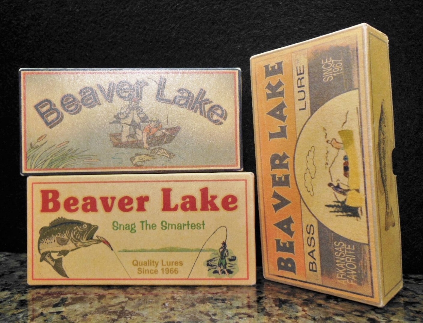 Beaver Lake Arkansas fishing lure boxes make great lake house cabin  decorations