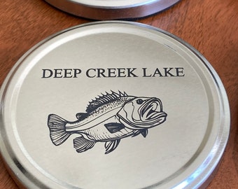 Deep Creek Lake House decoration wine coaster set with holder. Garrett County Maryland lake house decor