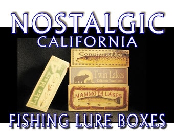 Mammoth Lakes lake house fishing cabin decor nostalgic fishing lure boxes
