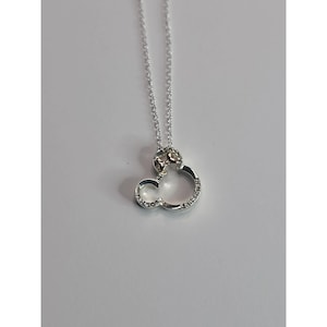 Disney Minnie Mouse Rhinestone Necklace Silver Tone Bow Pendant immagine 6