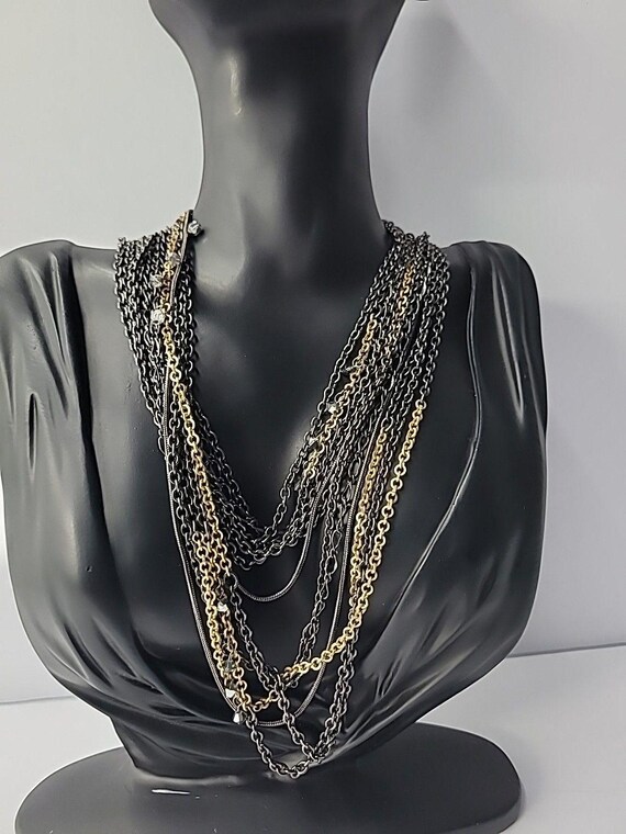 Vintage Chicos Multi Strand Necklace Gunmetal Gol… - image 3