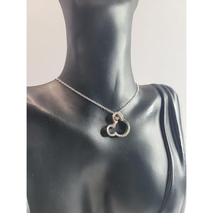 Disney Minnie Mouse Rhinestone Necklace Silver Tone Bow Pendant immagine 4