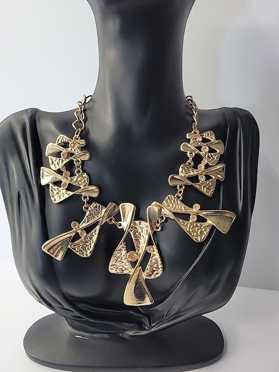 Vintage Gold Tone Abstract Geometric Statement Ne… - image 7