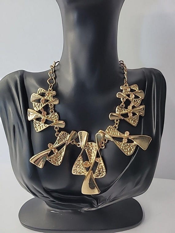 Vintage Gold Tone Abstract Geometric Statement Ne… - image 3