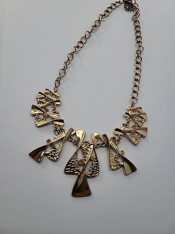 Vintage Gold Tone Abstract Geometric Statement Ne… - image 9
