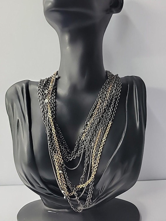 Vintage Chicos Multi Strand Necklace Gunmetal Gol… - image 1