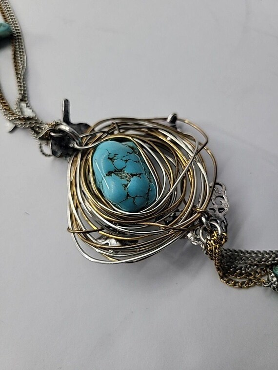 Vintage Boho Mixed Metal Blue Nugget Pendant Neck… - image 15