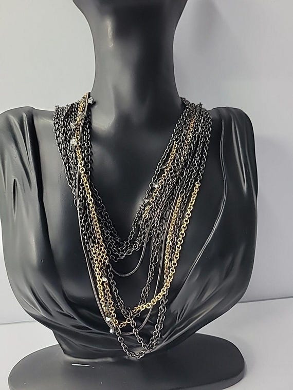 Vintage Chicos Multi Strand Necklace Gunmetal Gol… - image 4