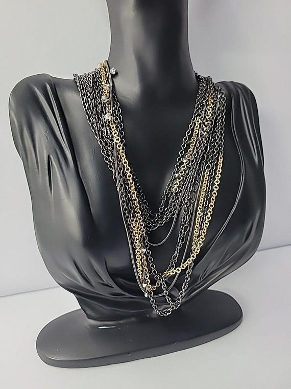 Vintage Chicos Multi Strand Necklace Gunmetal Gol… - image 8