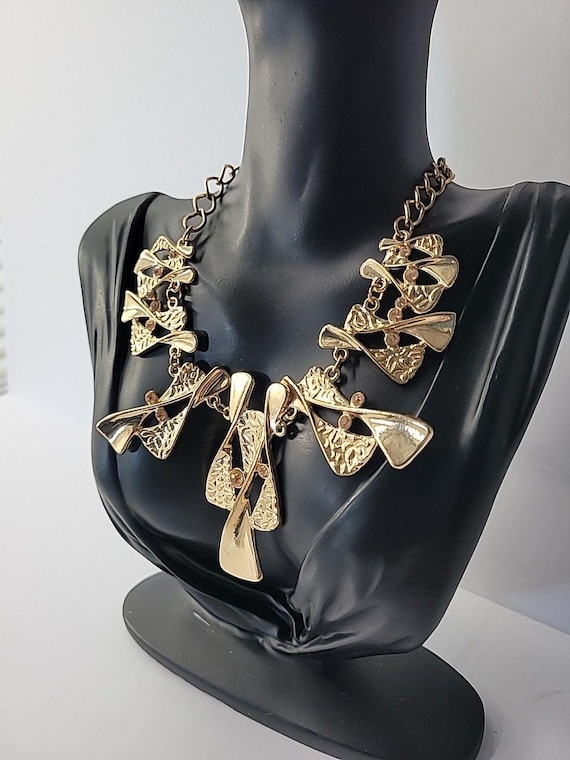 Vintage Gold Tone Abstract Geometric Statement Ne… - image 6