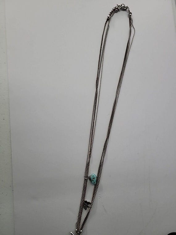 Vintage Boho Mixed Metal Blue Nugget Pendant Neck… - image 11