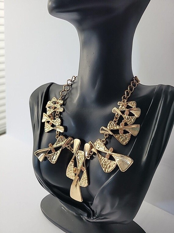 Vintage Gold Tone Abstract Geometric Statement Ne… - image 5