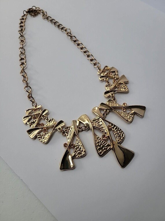 Vintage Gold Tone Abstract Geometric Statement Ne… - image 11