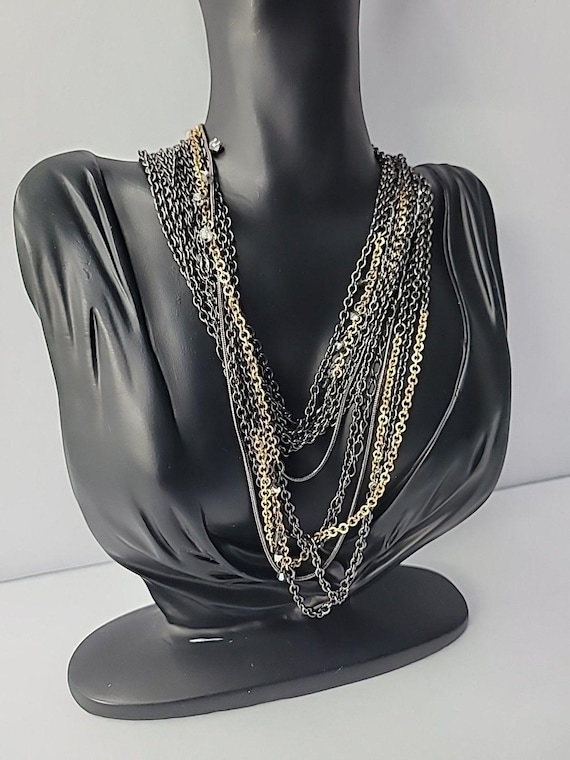 Vintage Chicos Multi Strand Necklace Gunmetal Gol… - image 7