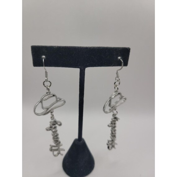Howdy Cowboy Hat Dangle Earrings Silver Tone Western Cowgirl Rodeo Country