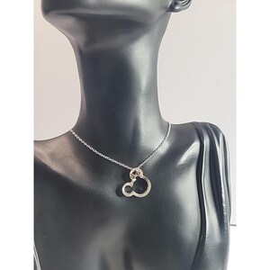 Disney Minnie Mouse Rhinestone Necklace Silver Tone Bow Pendant immagine 3
