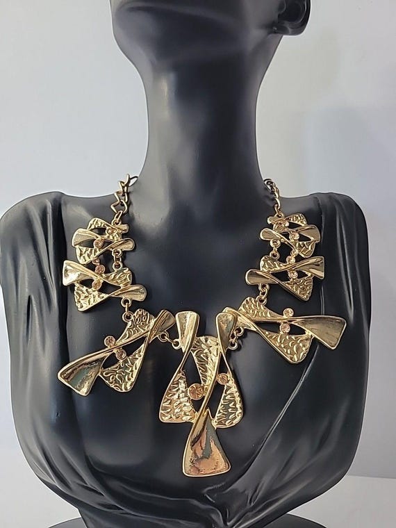 Vintage Gold Tone Abstract Geometric Statement Ne… - image 2