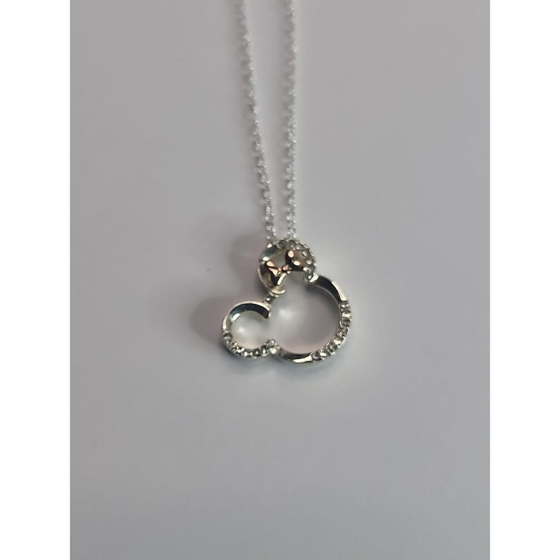Disney Minnie Mouse Rhinestone Necklace Silver Tone Bow Pendant immagine 5